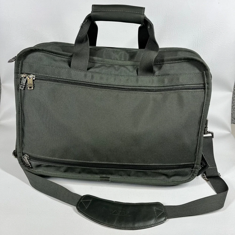 Tumi Alpha Ballistic Briefcase Laptop Bag Green Nylon Grey Messenger